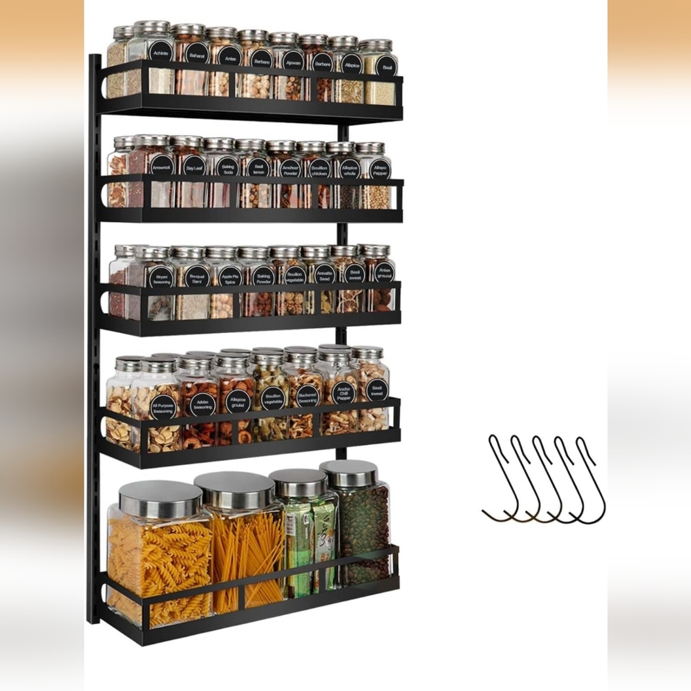 Black Wall-Mounted Spice Rack Organizer